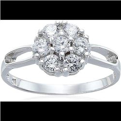Sterling Silver Round Cluster Split Shank Ring Size 8