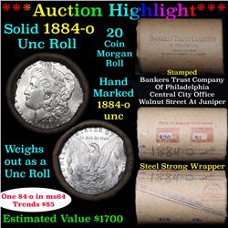 ***Auction Highlight*** Full UNCIRCULATED solid date 1884-o Morgan silver $1 roll, 20 coins   (fc)