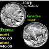 Image 1 : 1936-p Buffalo Nickel 5c Grades Select+ Unc
