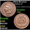 Image 1 : 1864 Bronze Indian Cent 1c Grades vf+