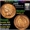 Image 1 : ***Auction Highlight*** 1908 Indian Cent 1c Graded GEM+ Unc RD By USCG (fc)