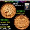 Image 1 : ***Auction Highlight*** 1893 Indian Cent 1c Graded Gem+ Unc RD by USCG