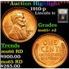 Image 1 : ***Auction Highlight*** 1910-p Lincoln Cent 1c Graded Gem+ Unc RD By USCG (fc)