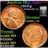 Image 1 : ***Auction Highlight*** 1914-p Lincoln Cent 1c Graded Gem+ Unc RD By USCG (fc)