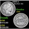 Image 1 : 1892-s Barber Dime 10c Grades vf+