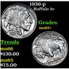 Image 1 : 1936-p Buffalo Nickel 5c Grades GEM+ Unc