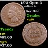 Image 1 : 1873 Open 3 Indian Cent 1c Grades vg+