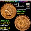 Image 1 : ***Auction Highlight*** 1906 Indian Cent 1c Graded GEM Unc RD By USCG (fc)