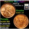Image 1 : ***Auction Highlight*** 1917-p Lincoln Cent 1c Graded Gem+ Unc RD By USCG (fc)