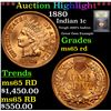 Image 1 : ***Auction Highlight*** 1880 Indian Cent 1c Graded GEM Unc RD By USCG (fc)