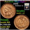 Image 1 : ***Auction Highlight*** 1899 Indian Cent 1c Graded Gem+ Unc RD By USCG (fc)