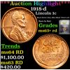 Image 1 : ***Auction Highlight*** 1918-d Lincoln Cent 1c Graded Select+ Unc RD By USCG (fc)