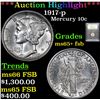 Image 1 : ***Auction Highlight*** 1917-p Mercury Dime 10c Graded GEM+ FSB By USCG (fc)