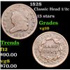 Image 1 : 1828 Classic Head half cent 1/2c Grades vg+