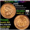 Image 1 : ***Auction Highlight*** 1890 Indian Cent 1c Graded GEM Unc RD By USCG (fc)