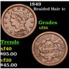 Image 1 : 1849 Braided Hair Large Cent 1c Grades vf++