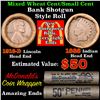 Image 1 : Mixed small cents 1c orig shotgun roll, 1916-d Wheat Cent, 1888 Indian Cent other end