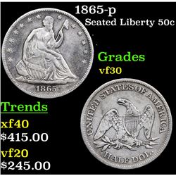 1865-p Seated Half Dollar 50c Grades vf++