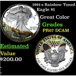 1991-s Rainbow Toned Silver Eagle Dollar $1 Grades GEM++ Proof Deep Cameo
