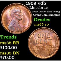 1909 vdb Lincoln Cent 1c Grades GEM Unc RB