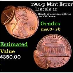 1981-p Mint Error Lincoln Cent 1c Grades Select+ Unc RB