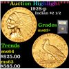 Image 1 : ***Auction Highlight*** 1928-p Gold Indian Quarter Eagle $2 1/2 Graded Select+ Unc By USCG (fc)