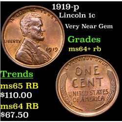 1919-p Lincoln Cent 1c Grades Choice+ Unc RB