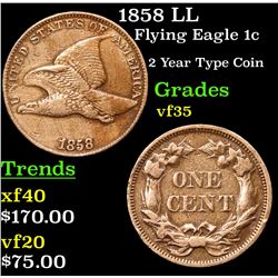 1858 LL Flying Eagle Cent 1c Grades vf++