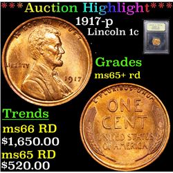 ***Auction Highlight*** 1917-p Lincoln Cent 1c Graded Gem+ Unc RD By USCG (fc)