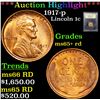 Image 1 : ***Auction Highlight*** 1917-p Lincoln Cent 1c Graded Gem+ Unc RD By USCG (fc)