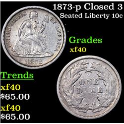 1873-p Closed 3 Seated Liberty Dime 10c Grades xf