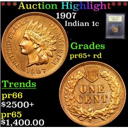 ***Auction Highlight*** 1907 Indian Cent 1c Graded Gem++ Proof Red By USCG (fc)