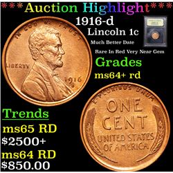 ***Auction Highlight*** 1916-d Lincoln Cent 1c Graded Choice+ Unc RD By USCG (fc)
