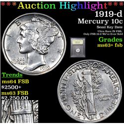 ***Auction Highlight*** 1919-d Mercury Dime 10c Graded Select Unc+ FSB By USCG (fc)