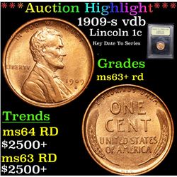 ***Auction Highlight*** 1909-s vdb Lincoln Cent 1c Graded Select+ Unc RD By USCG (fc)