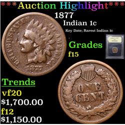 ***Auction Highlight*** 1877 Indian Cent 1c Graded f+ By USCG (fc)