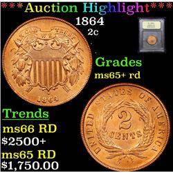 ***Auction Highlight*** 1864 Two Cent Piece 2c Graded Gem+ Unc RD By USCG (fc)
