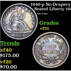 1840-o No-Drapery Seated Liberty Dime 10c Grades vf++
