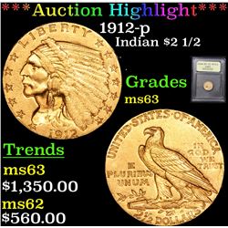 ***Auction Highlight*** 1912-p Gold Indian Quarter Eagle $2 1/2 Graded Select Unc By USCG (fc)