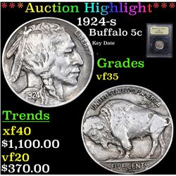 ***Auction Highlight*** 1924-s Buffalo Nickel 5c Graded vf++ By USCG (fc)