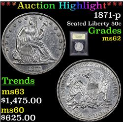 ***Auction Highlight*** 1871-p Seated Half Dollar 50c Graded Select Unc By USCG (fc)