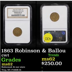NGC 1863 Robinson & Ballou Civil War Token 1c Graded ms62 By NGC