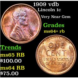 1909 vdb Lincoln Cent 1c Grades Choice+ Unc RB