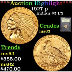 ***Auction Highlight*** 1927-p Gold Indian Quarter Eagle $2 1/2 Graded Select Unc By USCG (fc)