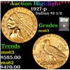Image 1 : ***Auction Highlight*** 1927-p Gold Indian Quarter Eagle $2 1/2 Graded Select Unc By USCG (fc)