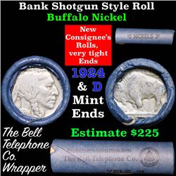 Buffalo Nickel Shotgun Roll in Old Bank Style Wrapper 1924 & d Mint Ends Grades