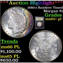 ***Auction Highlight*** 1880-s Rainbow Toned Morgan Dollar $1 Graded GEM+ PL By USCG (fc)