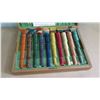 Image 2 : Vintage Bakelite Colored Poker Chips with Box, Casinos Encantado Sante Fe 1571