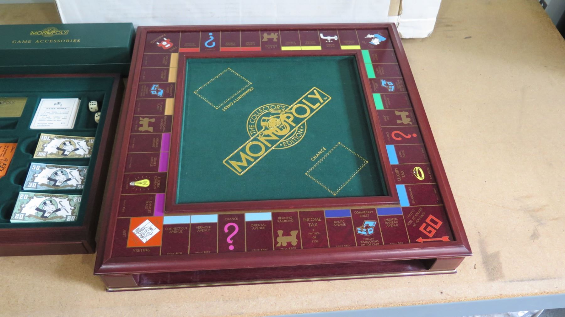 Collector's Edition Monopoly Board Game w/ Wooden Box, Chrome Game Pieces