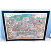 Image 1 : Framed Honolulu Cartoon Map 1984, Celebrating 25 Years of Statehood 37" x 28"